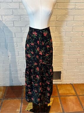 ModCloth Black Floral Button Front Maxi Skirt Womens M